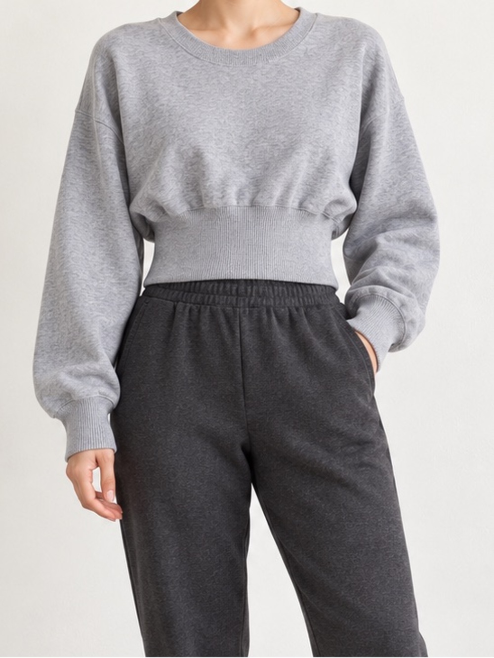 PacSun Grey Cropped Corset Waist Sweatshirt Balloon Sleeve Y2K Balletcore Size S